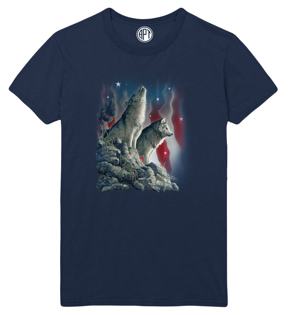 Patriotic Wolves Printed T-Shirt-Navy