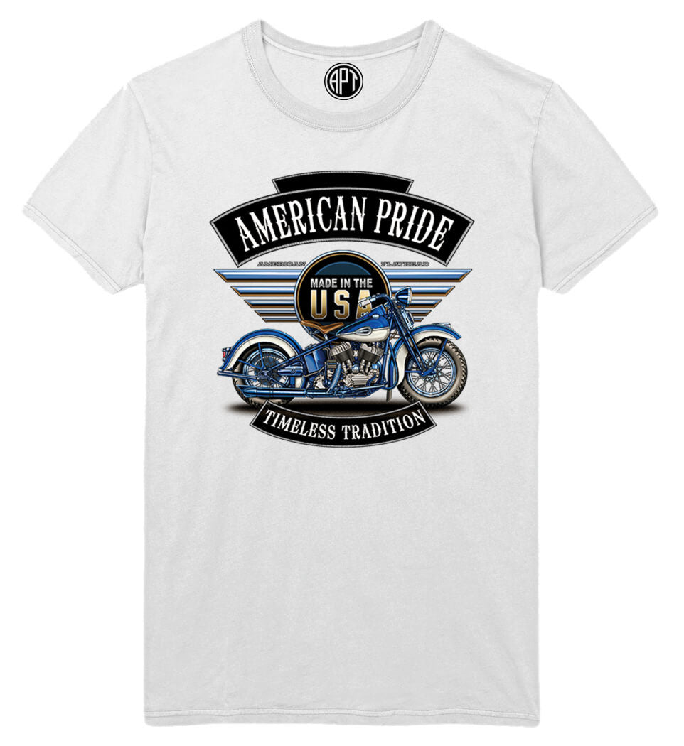 American Pride Flathead Motorcycle  Printed T-Shirt-White