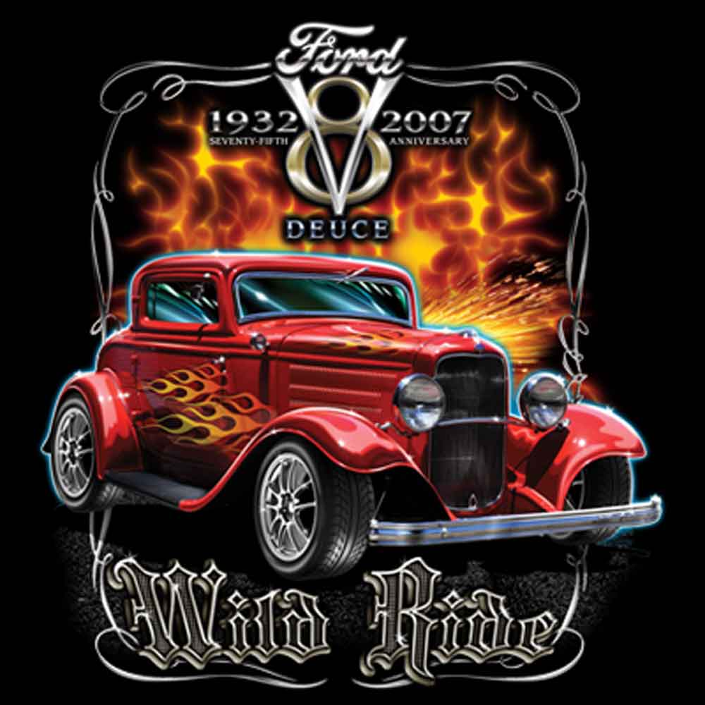 1932 Ford Deuce Coupe Printed T-Shirt-Black