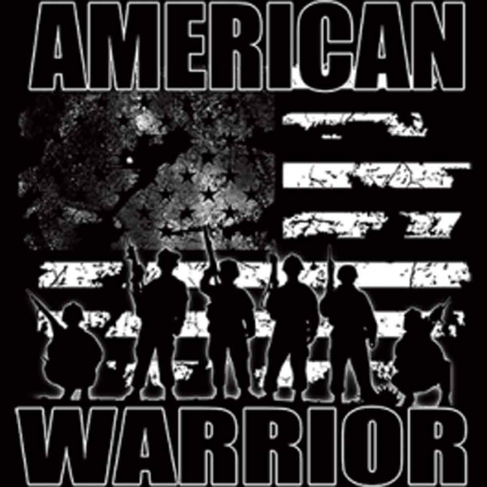 American Warrior with Distressed Flag Motif Printed T-Shirt-Black