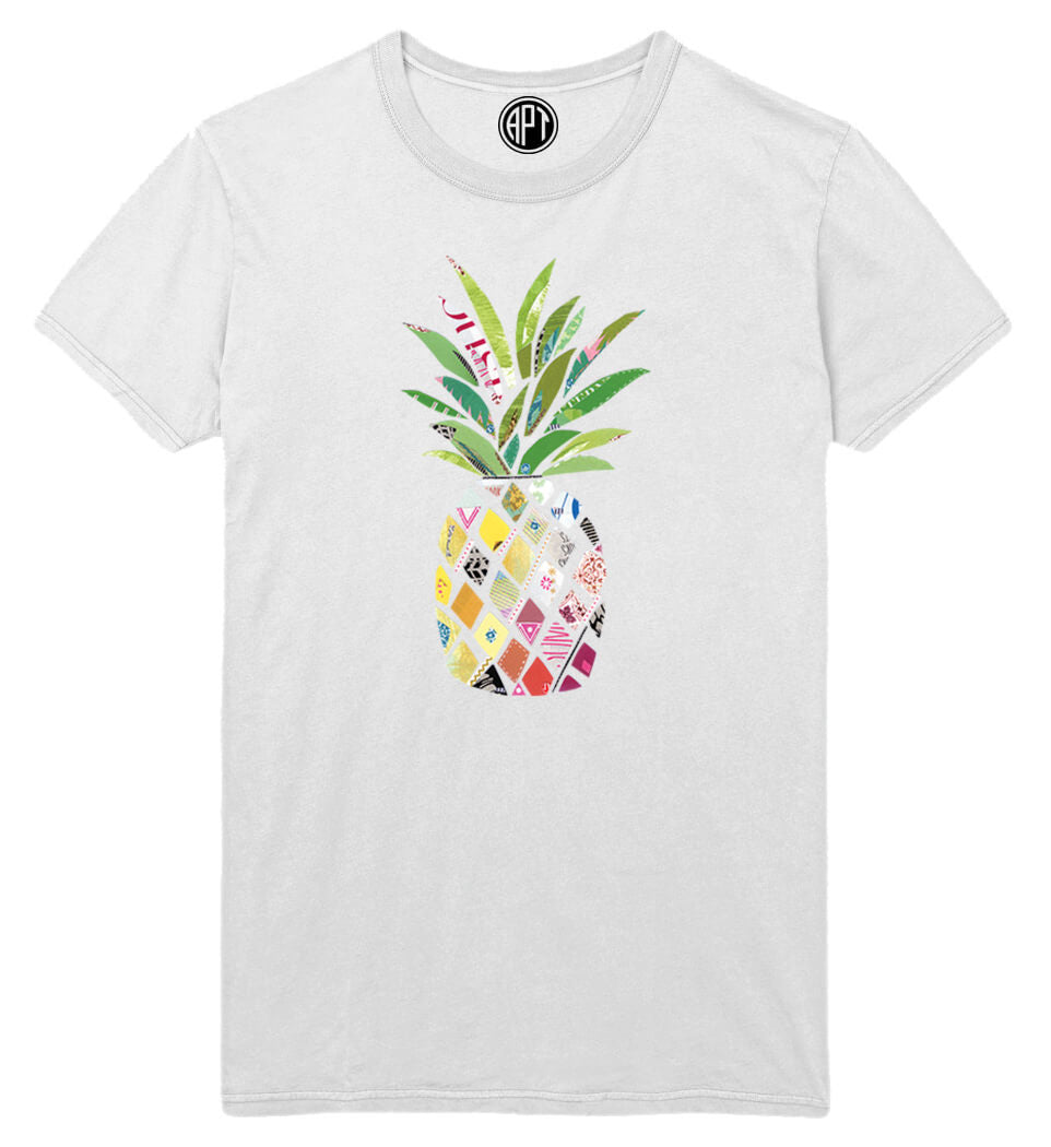 Colorful Pattern Pineapple Printed T-Shirt-White