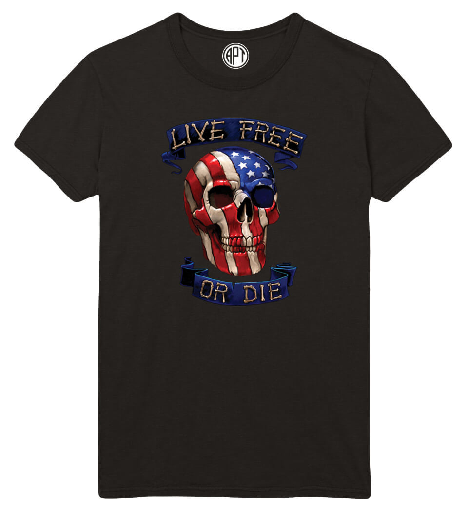 Live Free or Die Skull and Flag Printed T-Shirt-Black