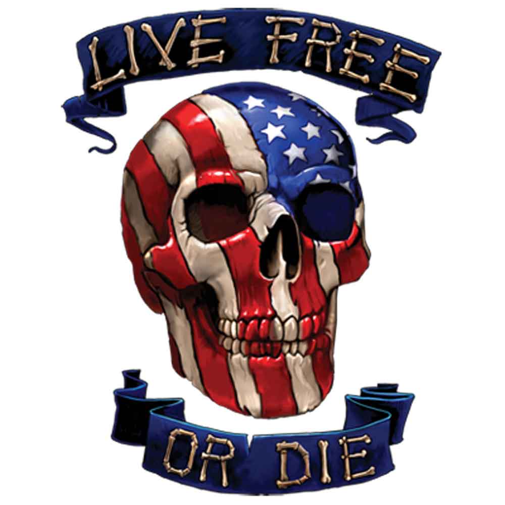 Live Free or Die Skull and Flag Printed T-Shirt-Black