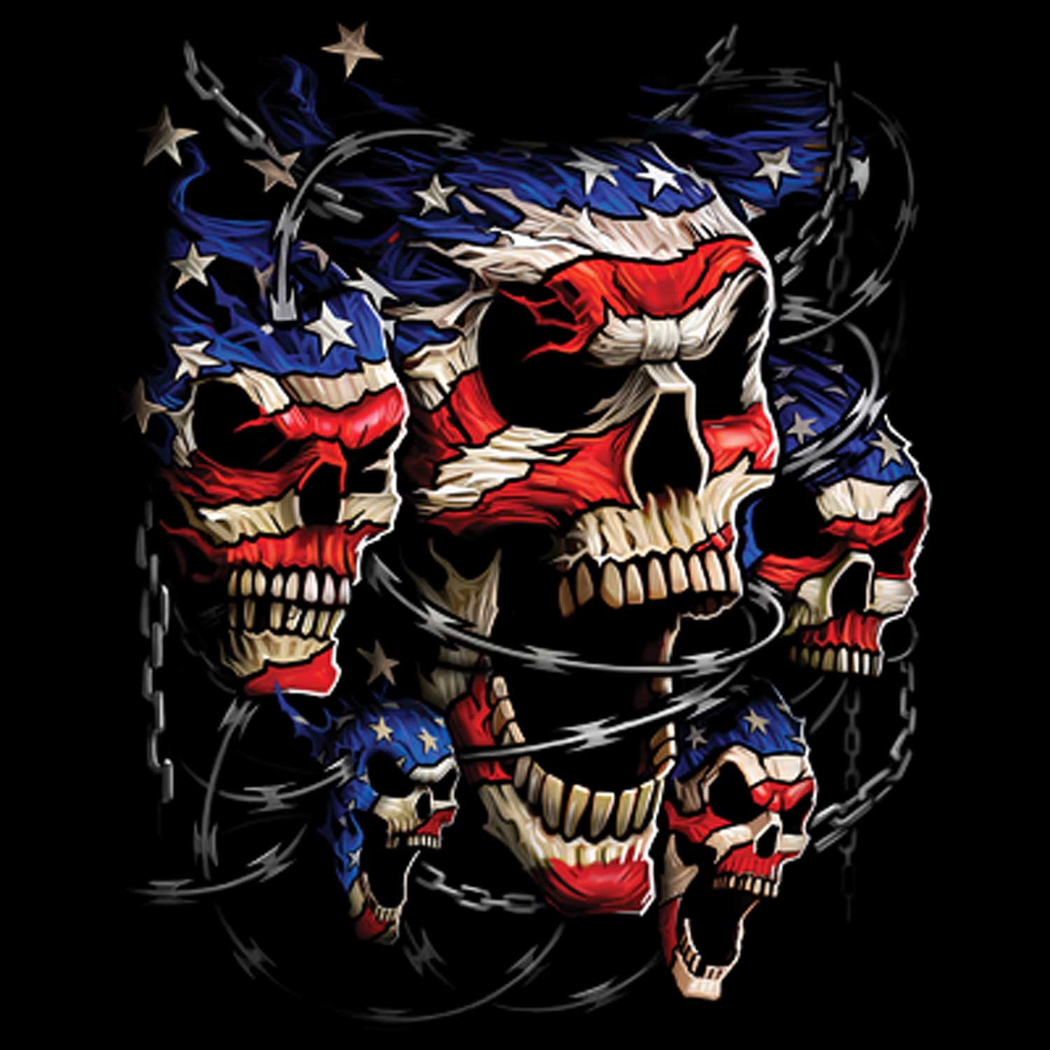 Patriotic Skulls Printed T-Shirt-Black