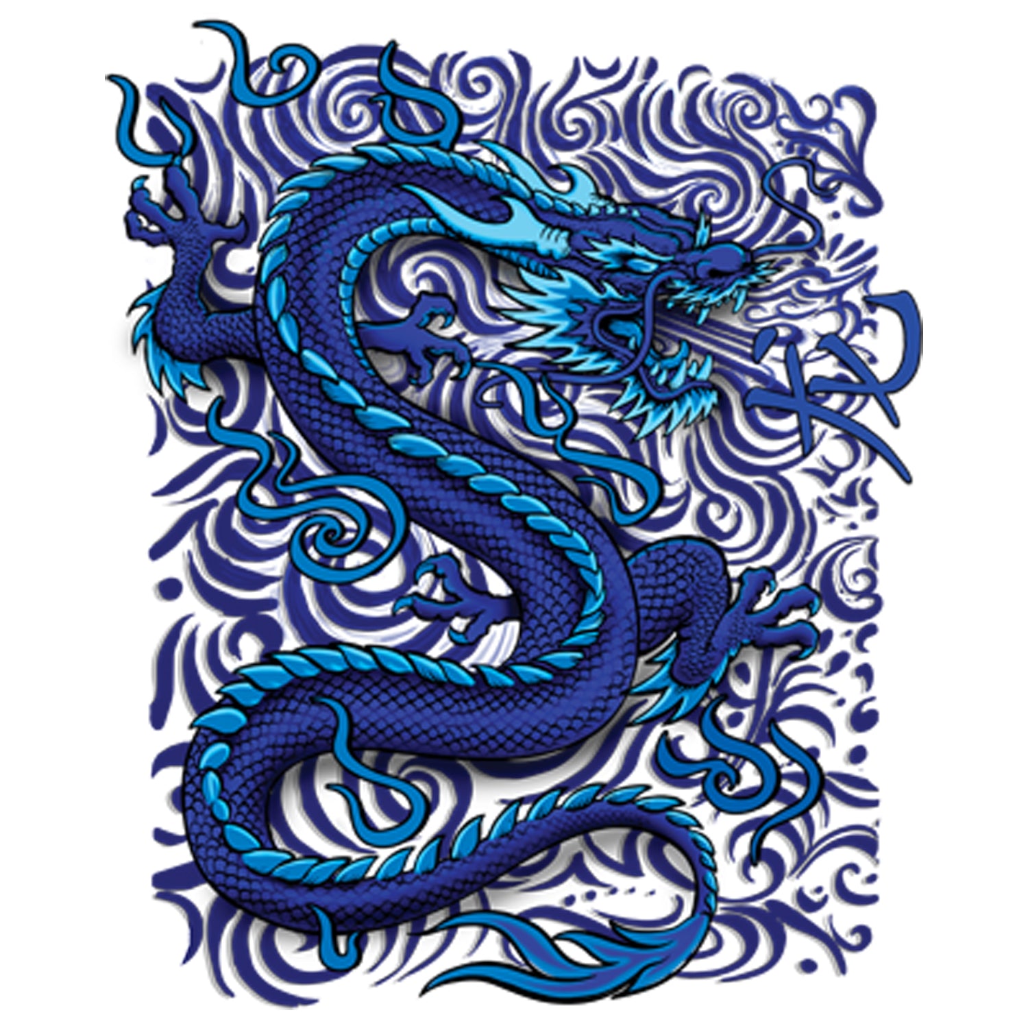 Blue Dragon Printed T-Shirt-Black