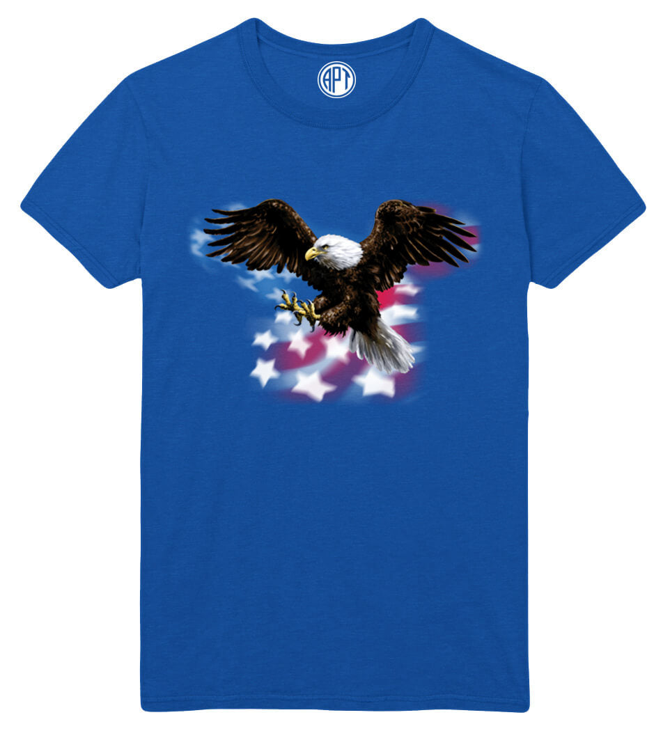 Eagle with American Flag Printed T-Shirt-Royal