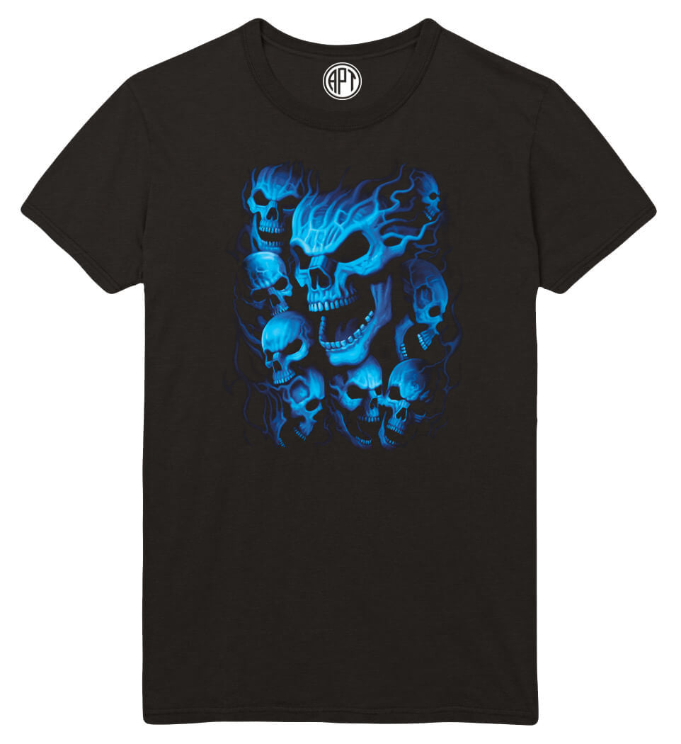 Blue SkullsName Printed T-Shirt-Black