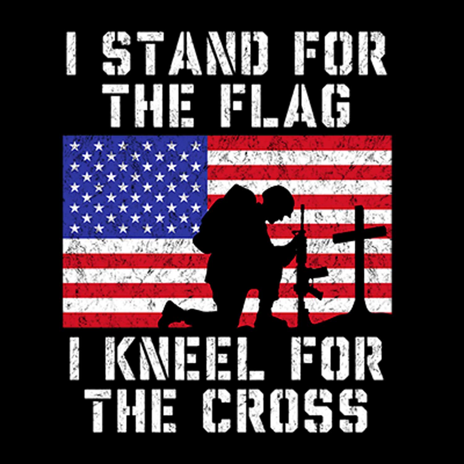 Stand for Flag Kneel for Cross Printed T-Shirt-Black