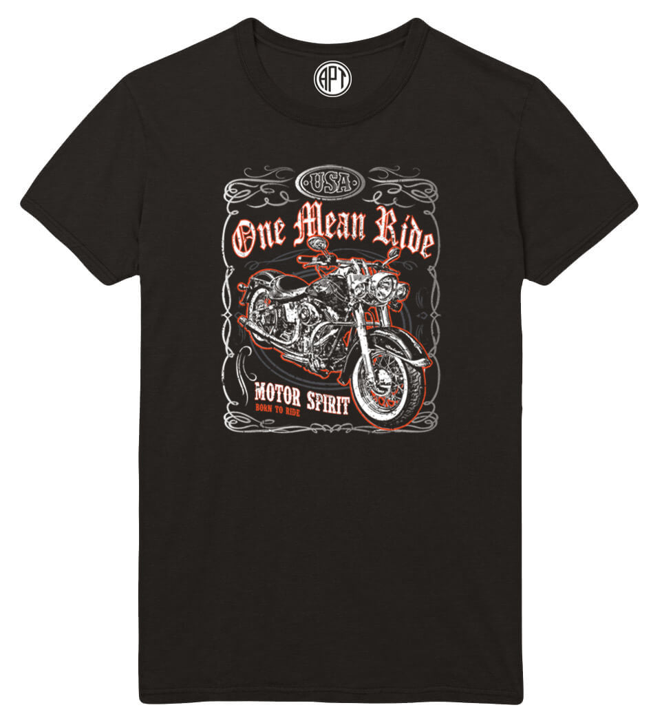 One Mean Ride Motor Spirit Motorcycle  Printed T-Shirt-Black