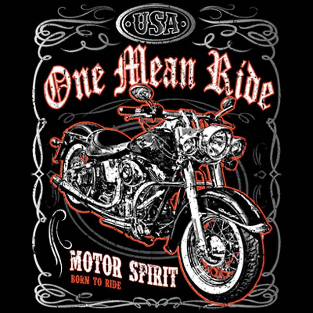 One Mean Ride Motor Spirit Motorcycle  Printed T-Shirt-Black