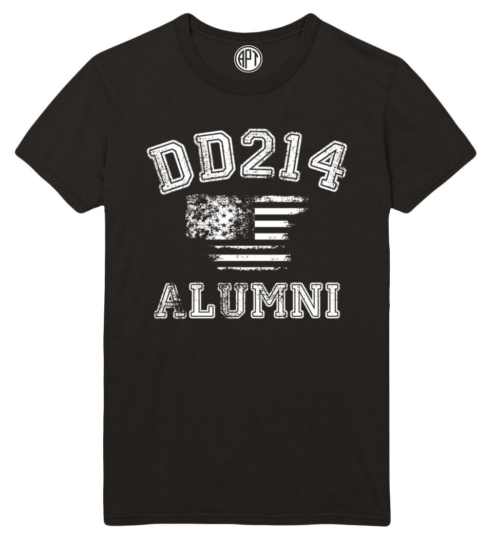 DD214 Alumni with Flag Printed T-Shirt Printed T-Shirt-Black