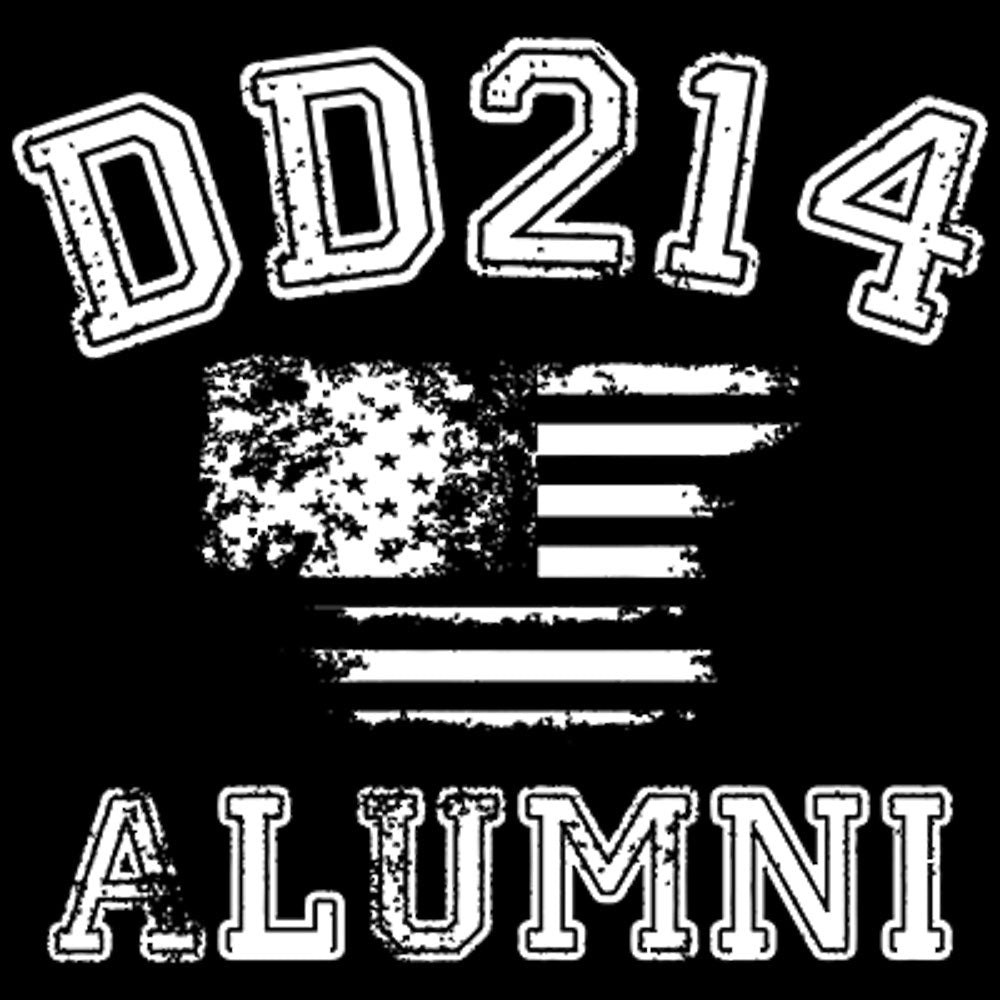 DD214 Alumni with Flag Printed T-Shirt Printed T-Shirt-Black