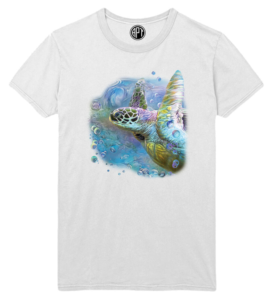 Colorful Sea Turtle Spirit of Serendipty  Printed T-Shirt-White