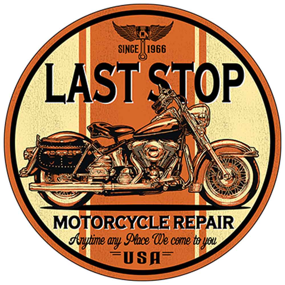 Last Stop Motorcycle Repair Printed T-Shirt-White