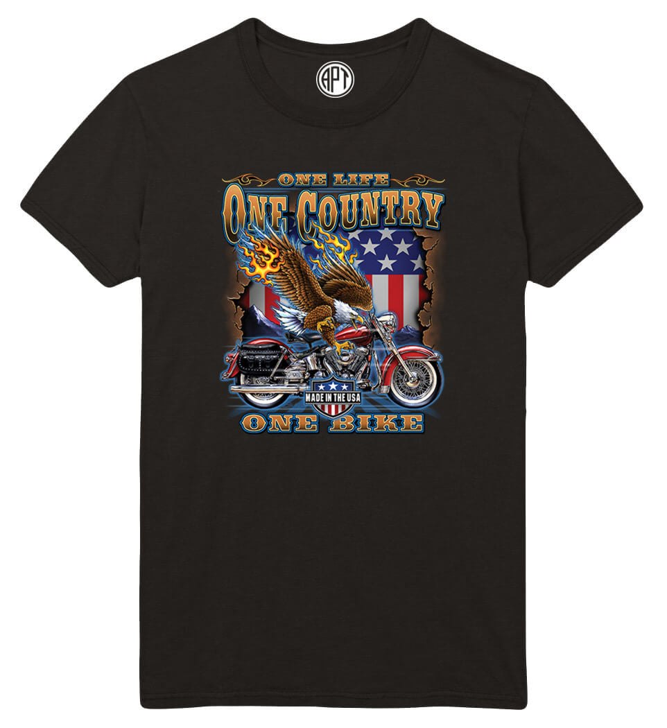 One Life One Country One Bike  Printed T-Shirt-Black