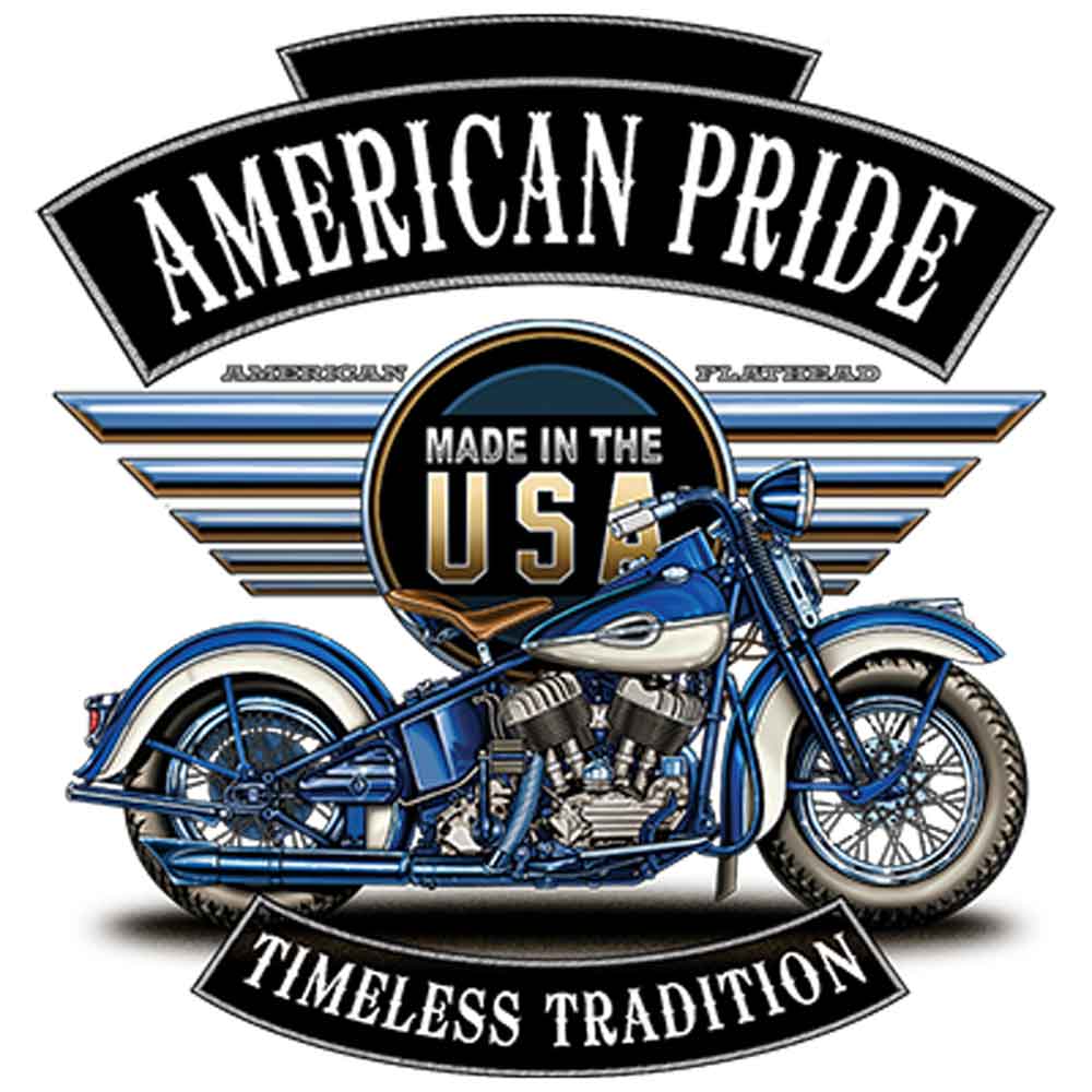 American Pride Flathead Motorcycle  Printed T-Shirt-Black