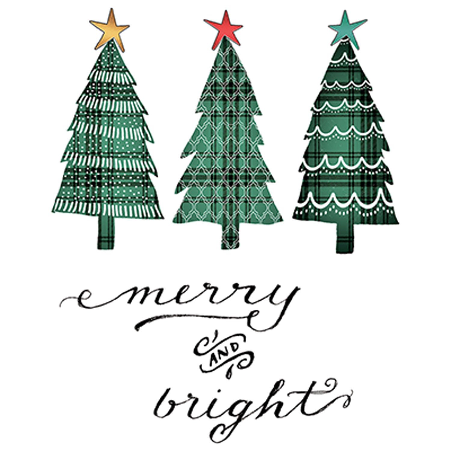 Merry Bright with Trees Printed T-Shirt-Black