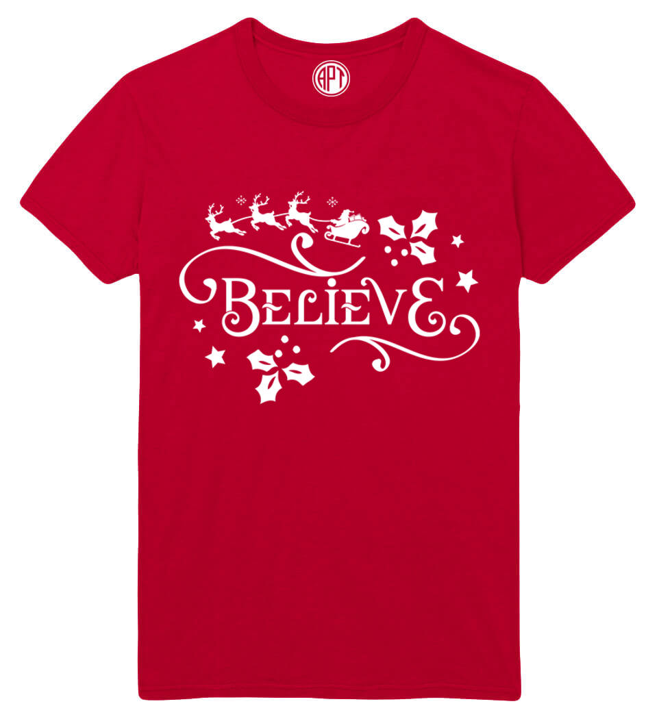 Believe Holiday Printed T-Shirt-Red