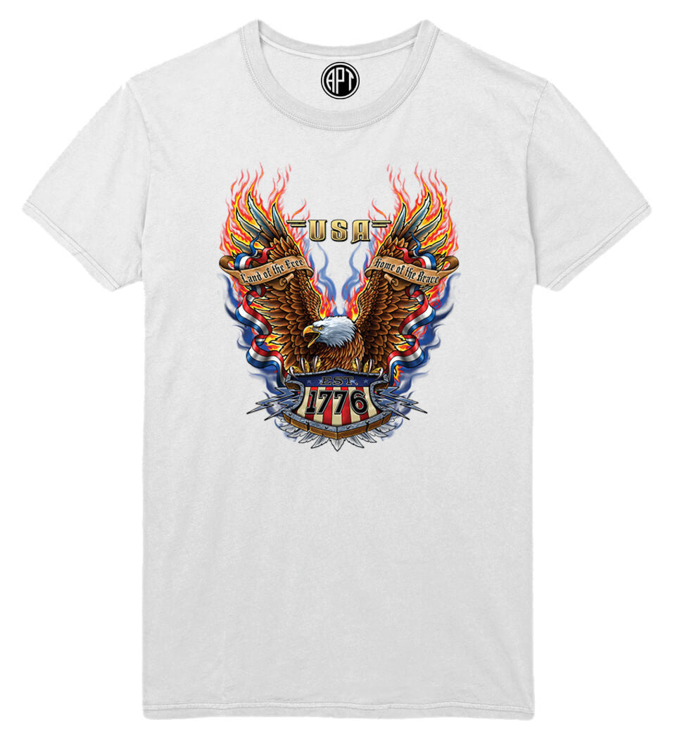 Land of the Free with eagle Printed T-Shirt-White