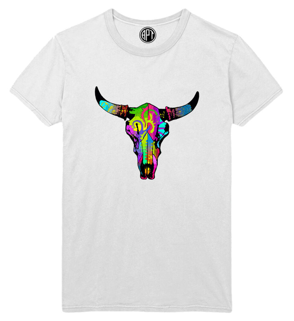 Colorful Steer Printed T-Shirt-White