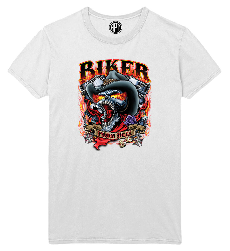 Biker From Hell Printed T-Shirt-White