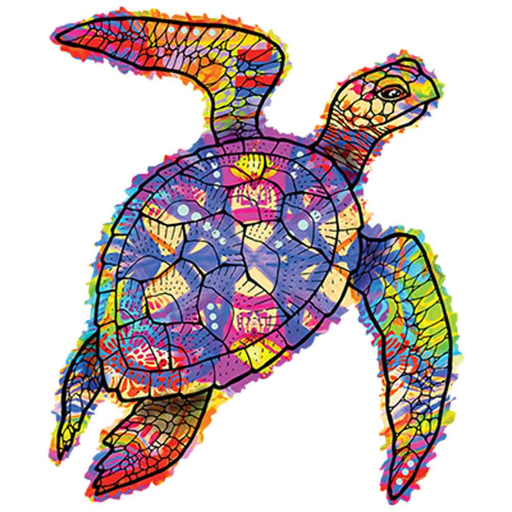 Colorful Sea Turtle  Printed T-Shirt-Black