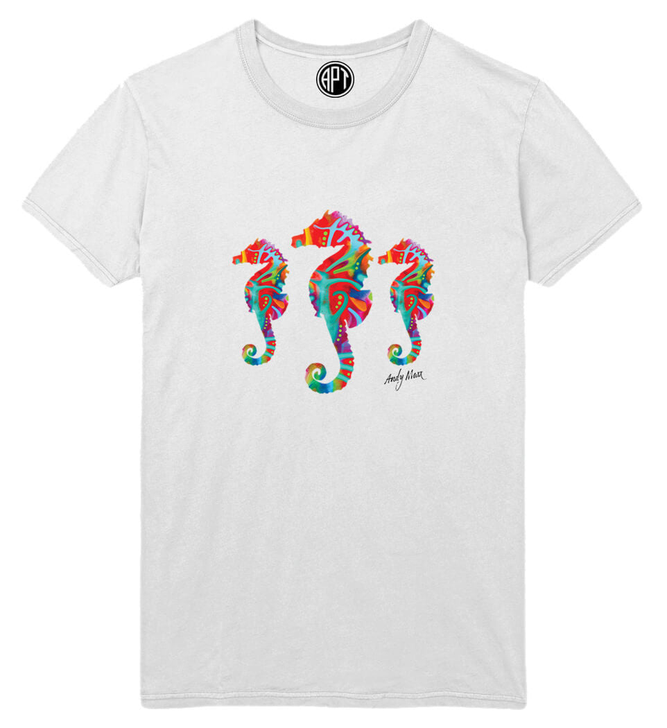 Colorful Seahorses Printed T-Shirt-White