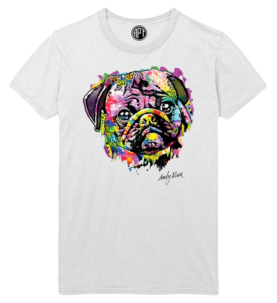 Colorful Pug Printed T-Shirt-White