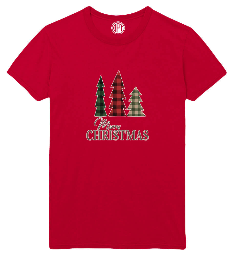 Plaid Christmas Trees Holiday Printed T-Shirt Tall