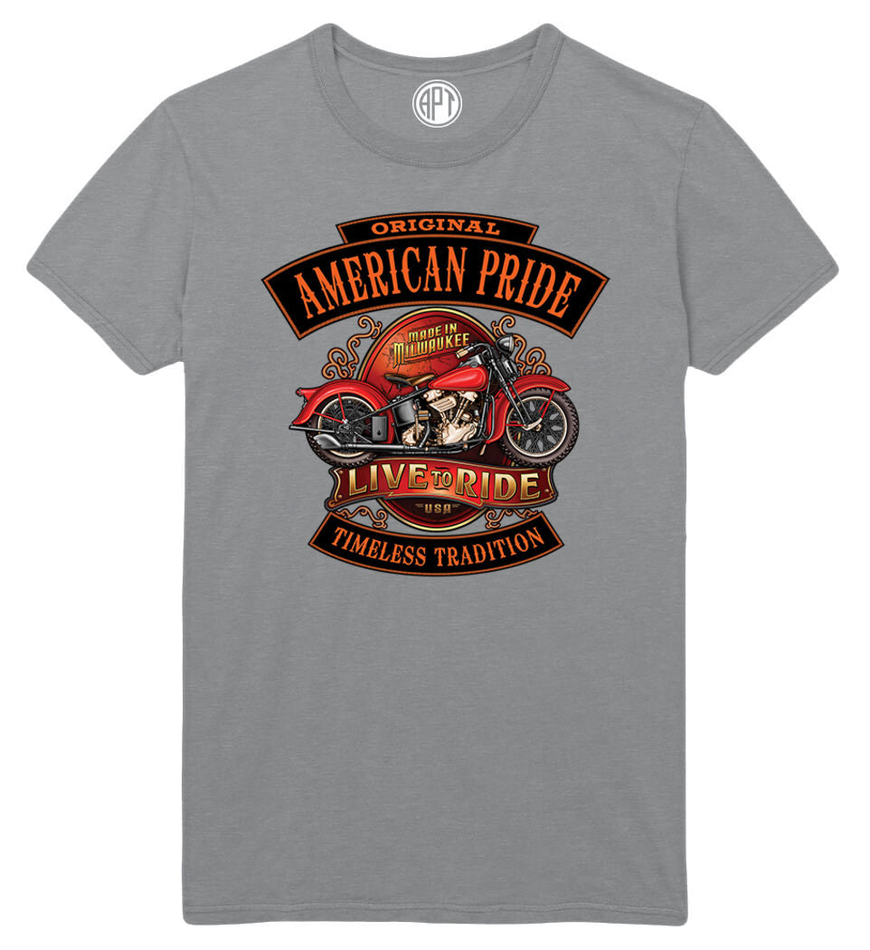 Live To Ride American Pride Printed T-Shirt-Athletic-Gray