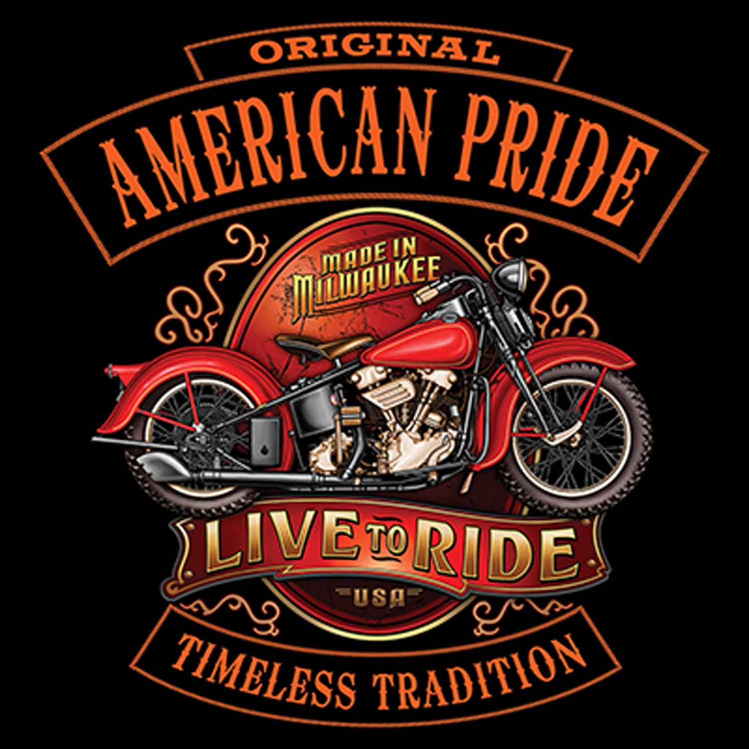 Live To Ride American Pride Printed T-Shirt-Athletic-Gray