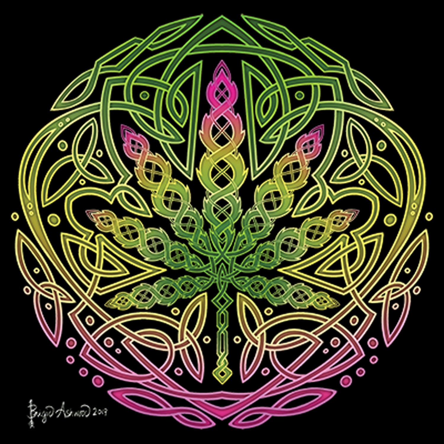 Cannabis Leaf Mandala Printed T-Shirt-Black