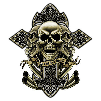 Brotherhood with Cross and Skulls Printed T-Shirt-Black