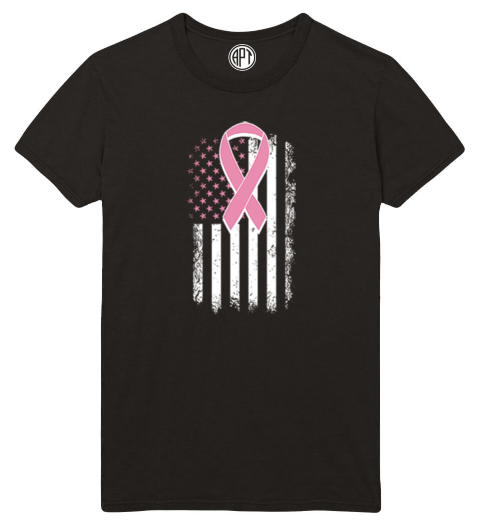 Cancer Ribbon Distressed Flag Printed T-Shirt-Sangria