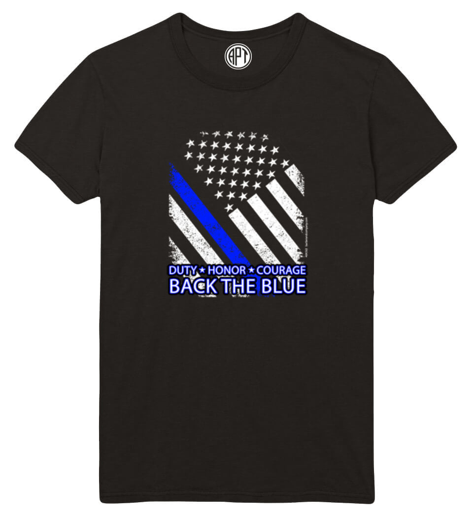 Duty, Honor, Courage, Back The Blue Printed T-Shirt-Black