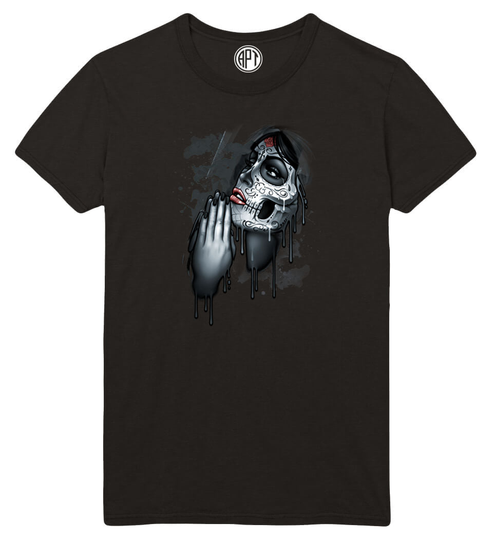 Day of The Dead Pray Printed T-Shirt-Black