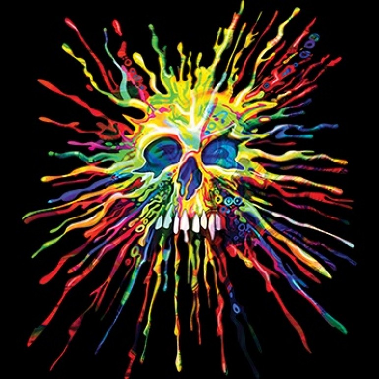 Splatter Skull Neon Dripping Colors Printed T-Shirt-Black