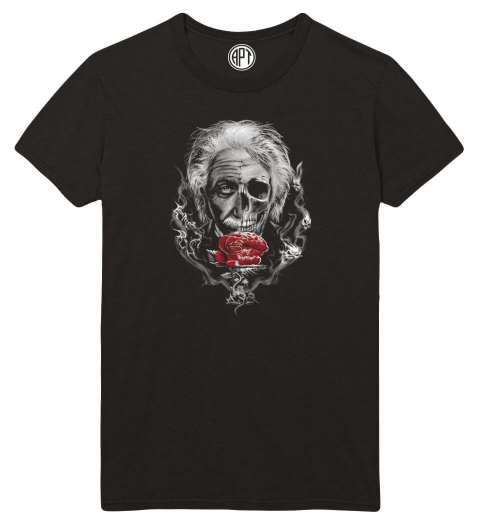 Einstein Goth Skull Printed T-Shirt-Black