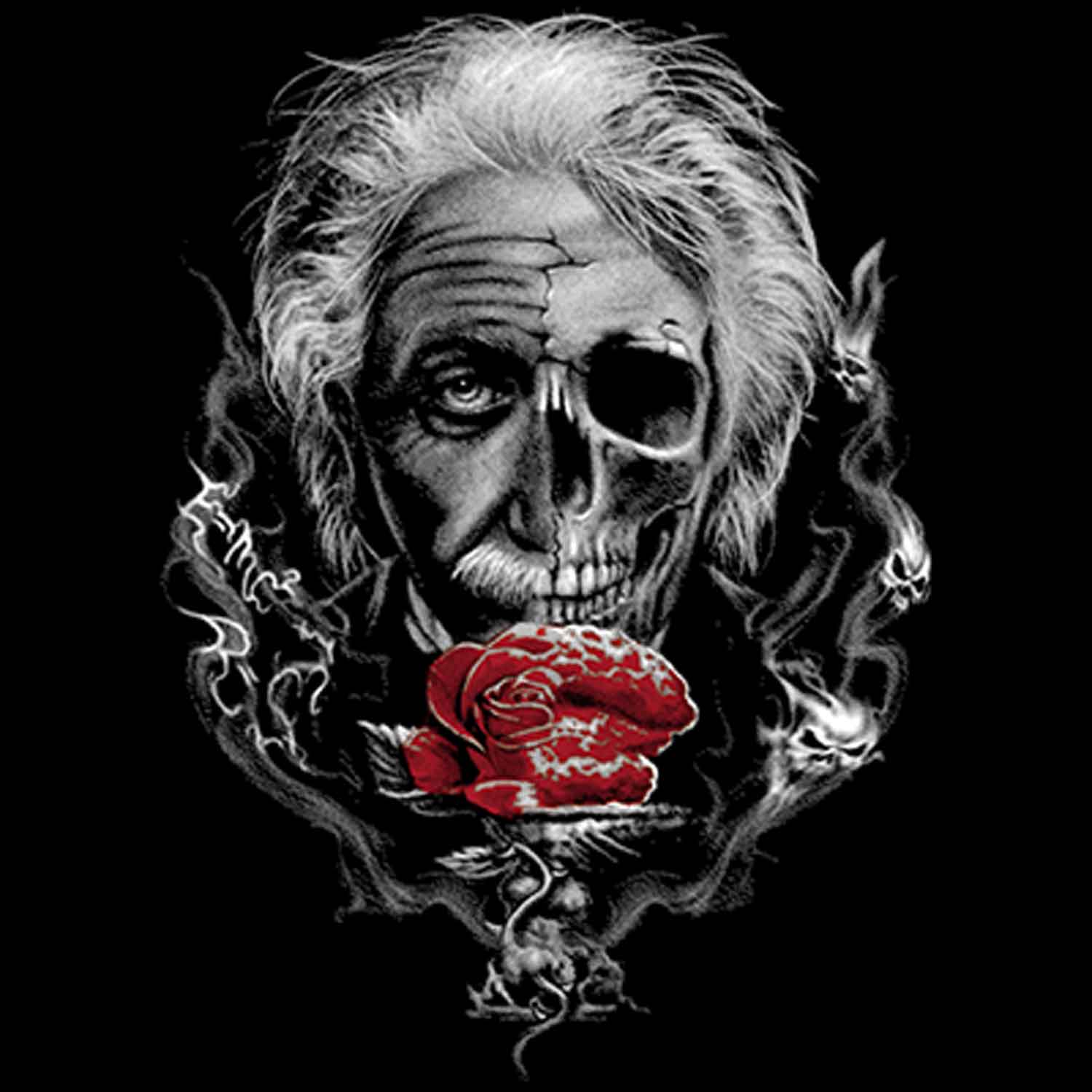 Einstein Goth Skull Printed T-Shirt-Black