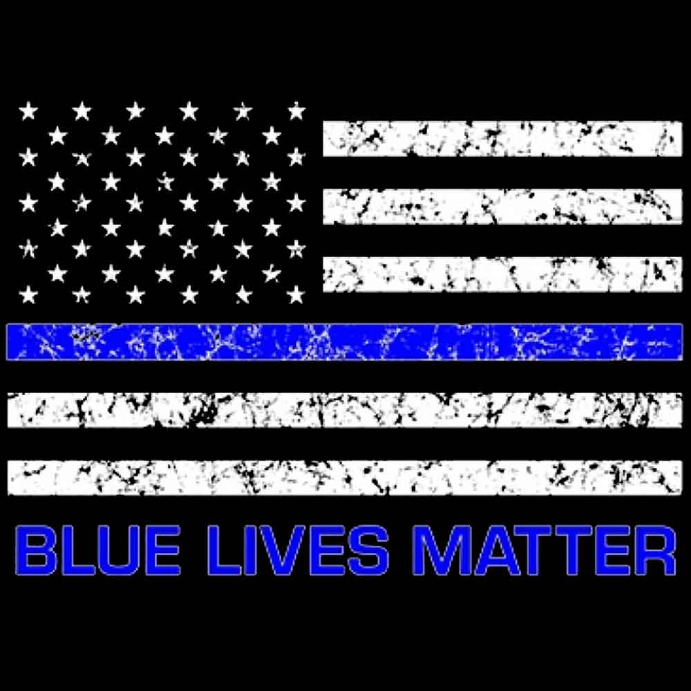 Blue Lives Matter Flag with Blue Line  Printed T-Shirt-Black
