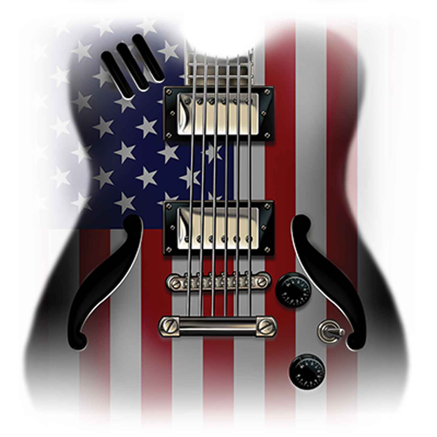 American Flag Guitar Printed T-Shirt-Athletic-Gray