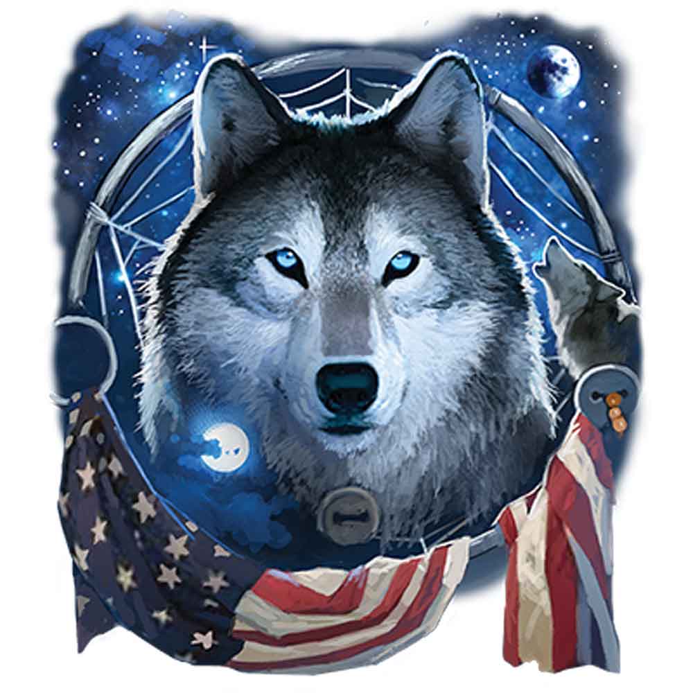Wolf Flag Dream Catcher  Printed T-Shirt-Black