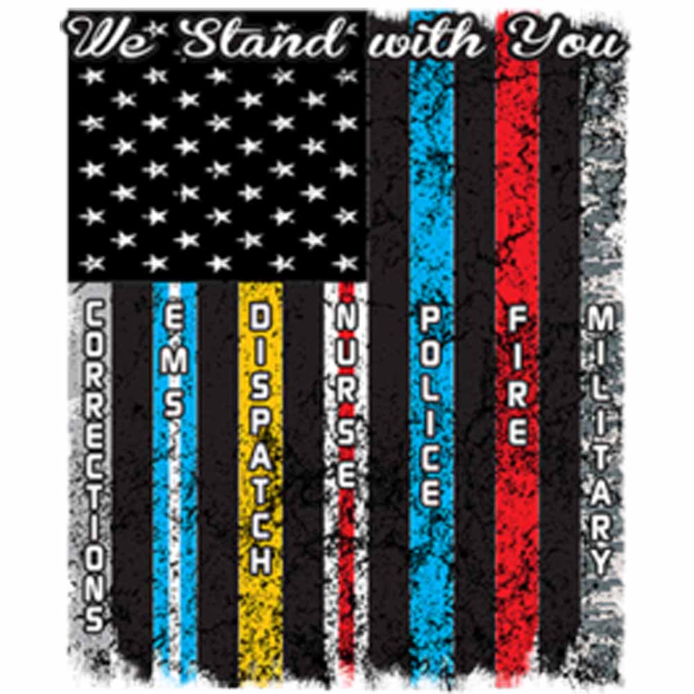 Service Flag We Stand with You Printed T-Shirt-Black