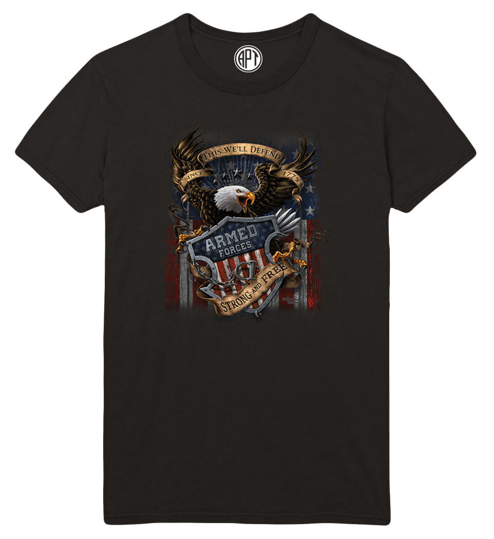Armed Forces Strong and Free Printed T-Shirt-Black