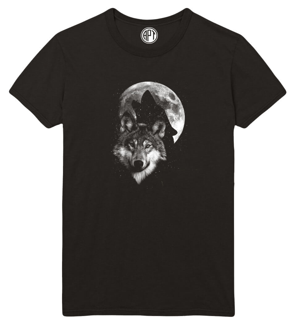 Moon Wolf Glow In The Dark Printed T-Shirt-Black