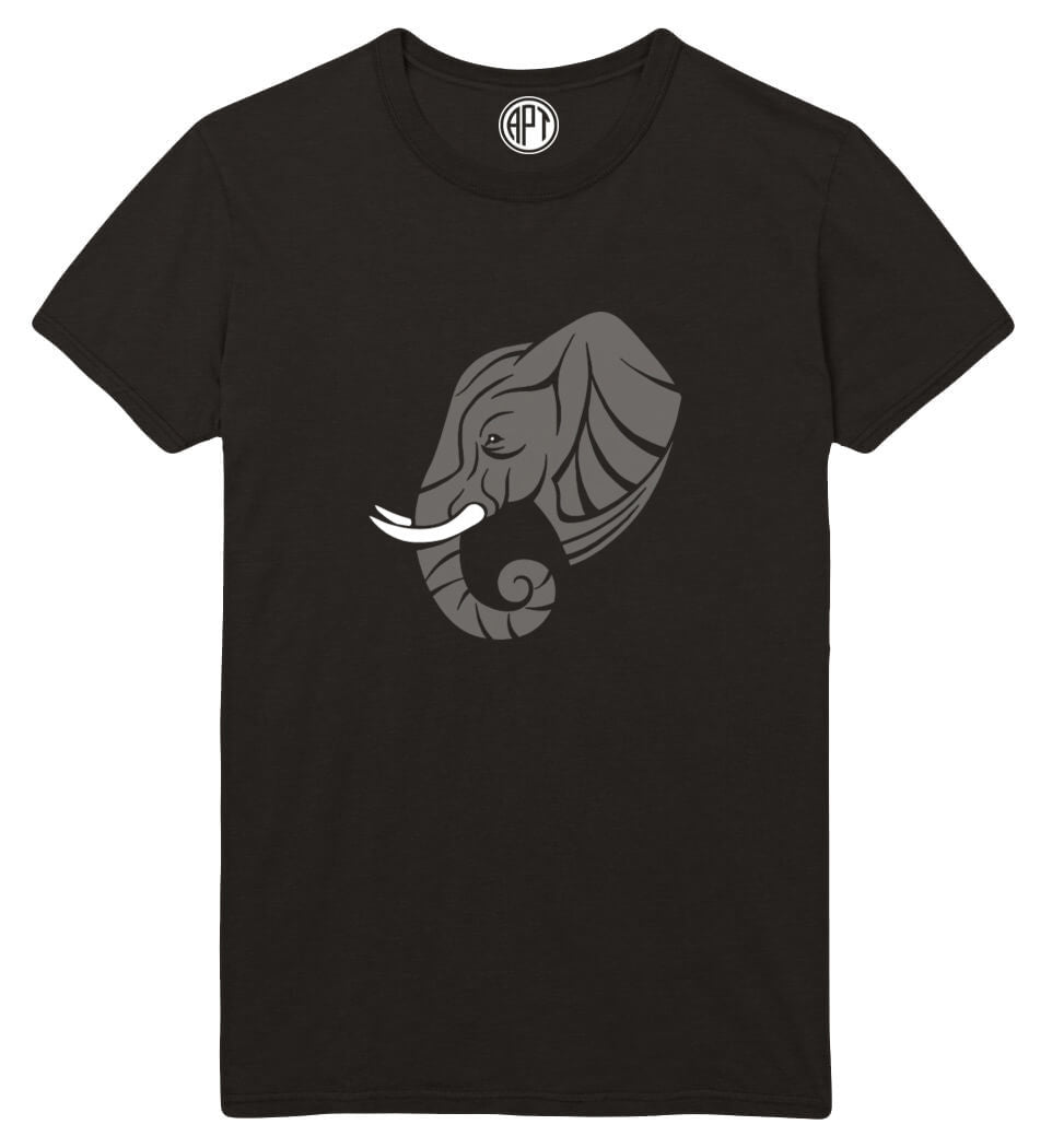 Elephant Head Profile Printed T-Shirt-Black