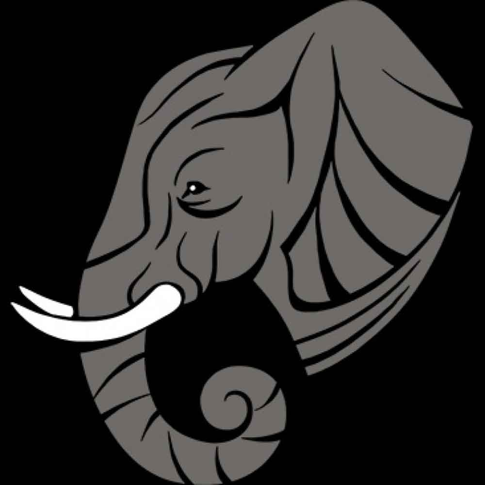 Elephant Head Profile Printed T-Shirt-Black