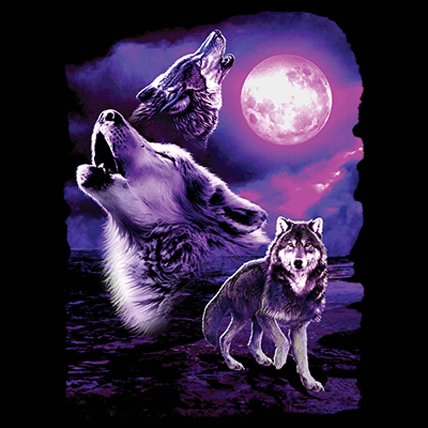 Fantasy Wolf Moon Printed T-Shirt-White