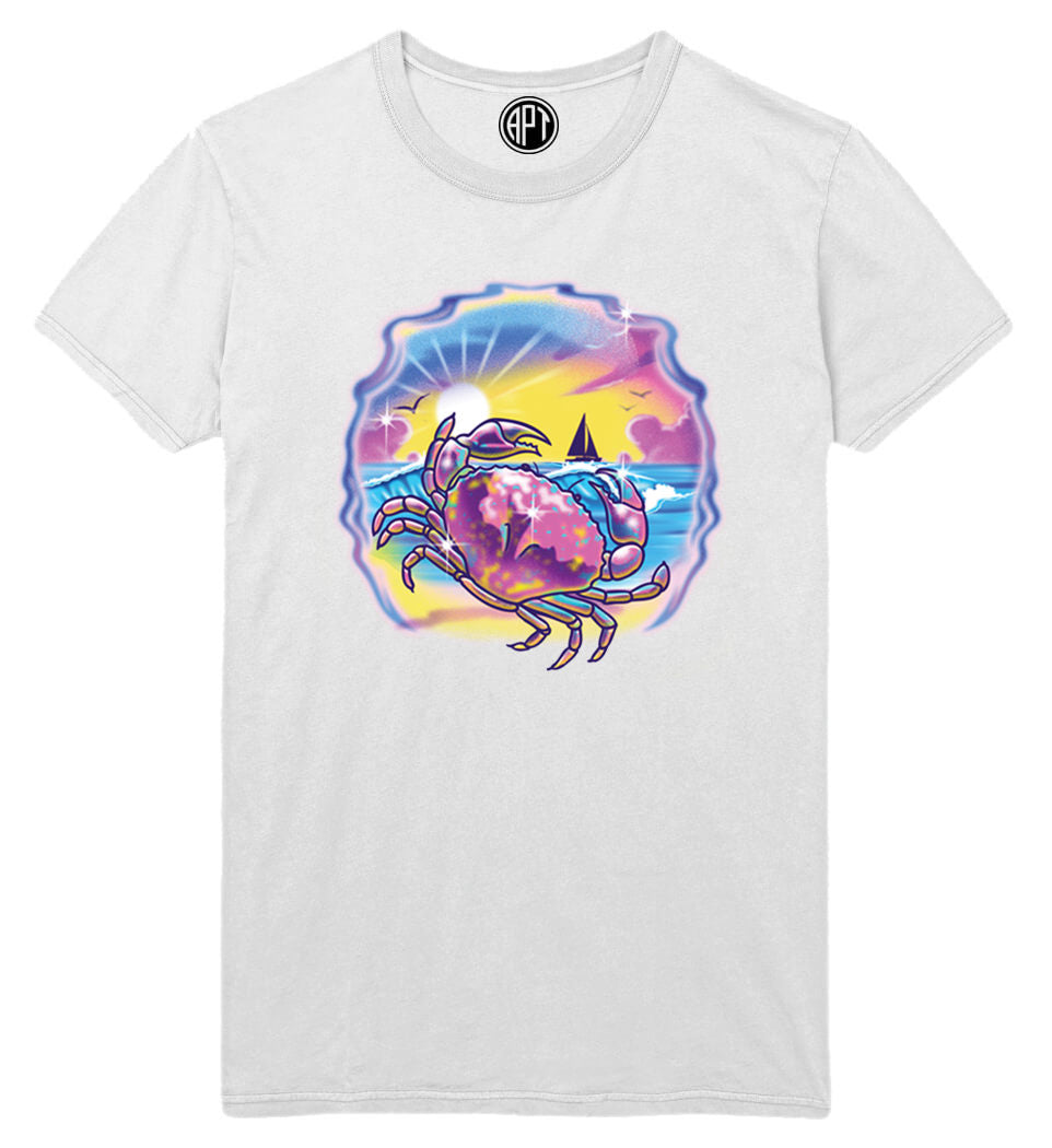 Pastel Airbrushed Crab Printed T-Shirt-White