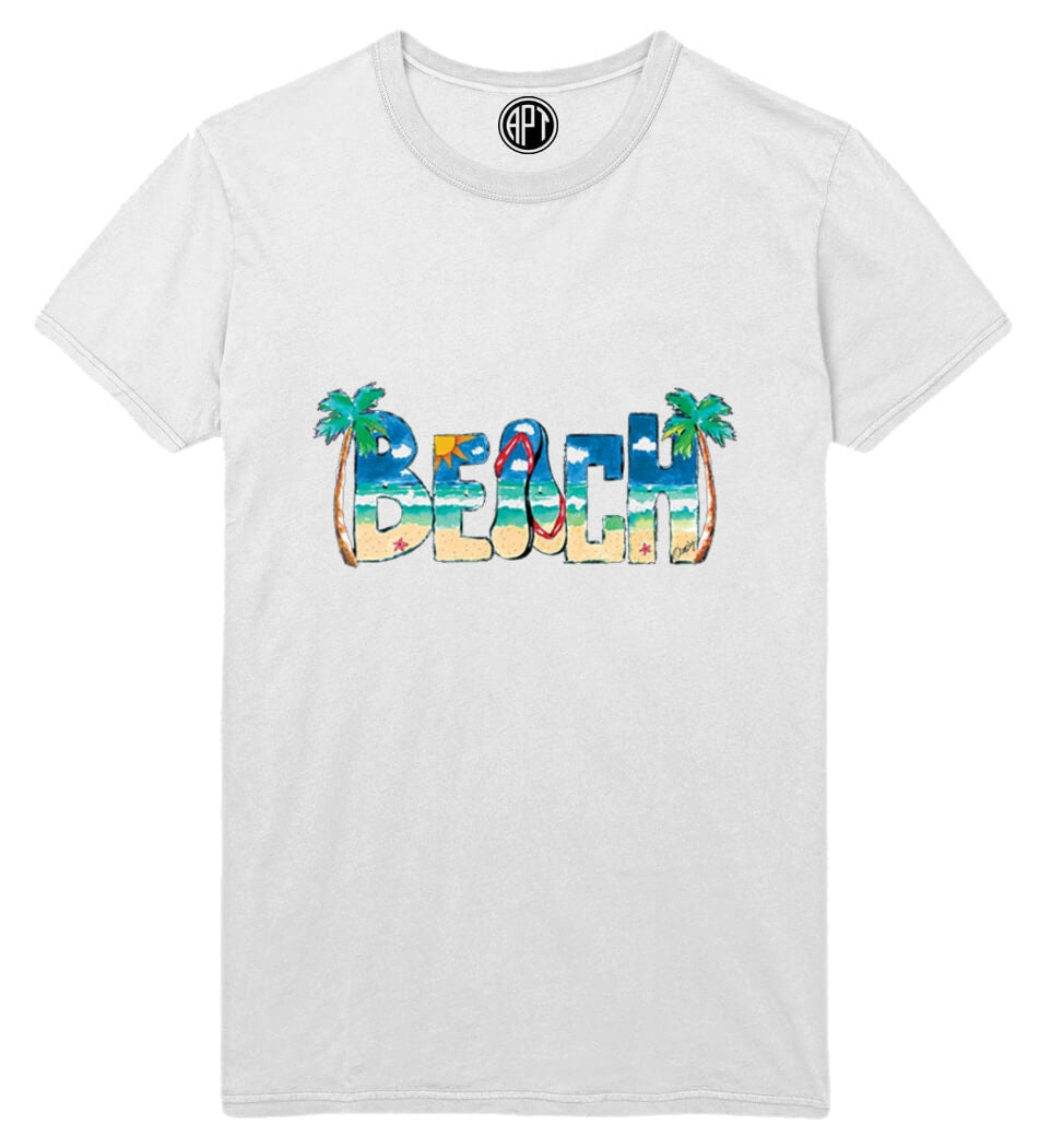 Beach Scene Printed T-Shirt-White